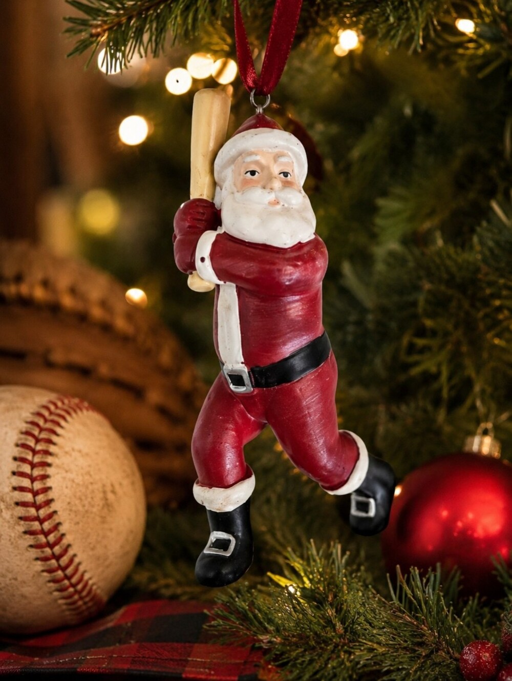 Baseball Santa Ornament Resin Christmas Tree Decor Sports Fan Holiday Decoration
